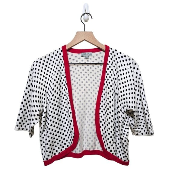 Joseph A Polka Dot Open Front 3/4 Sleeve Crop Sweater Sz L - Picture 1 of 9